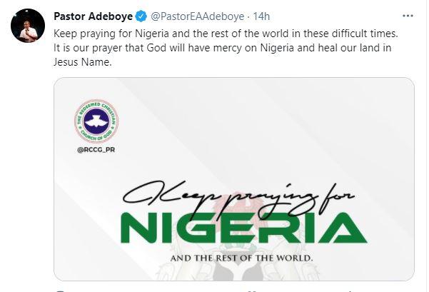 "May God have mercy and heal our land" - Pastor Adeboye prays for Nigeria amid insecurity crisis