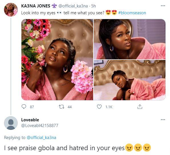 "I see praise gbola and hatred in your eyes" - Reactions as Ka3na quizzes fans about her eyes