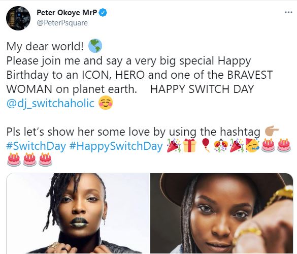 "Bravest woman on planet Earth" - Peter Okoye says as he celebrates DJ Switch's birthday