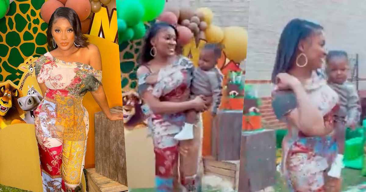 Davido's alleged fourth baby mama, Larissa jamming to 'Jowo' with son (Video)