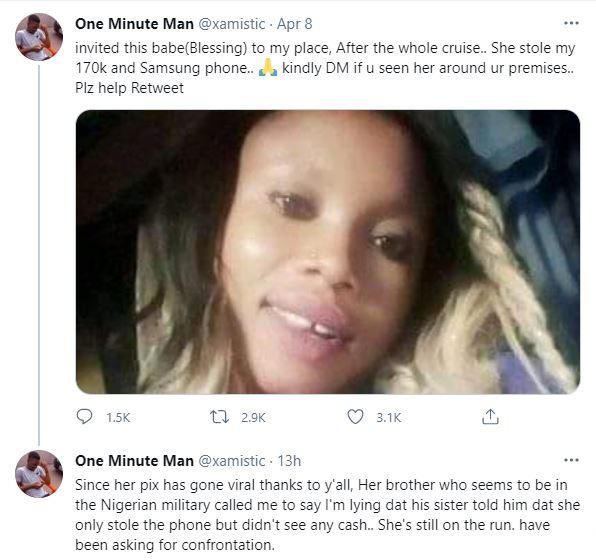 Man laments as babe steals N170K and phone after visiting his apartment