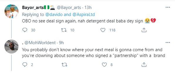 "O.B.O no see deal sign again" - Reactions as Davido bags deal with detergent brand