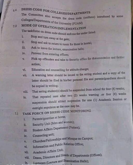 Federal University of Agriculture Makurdi dress code indecent dressing