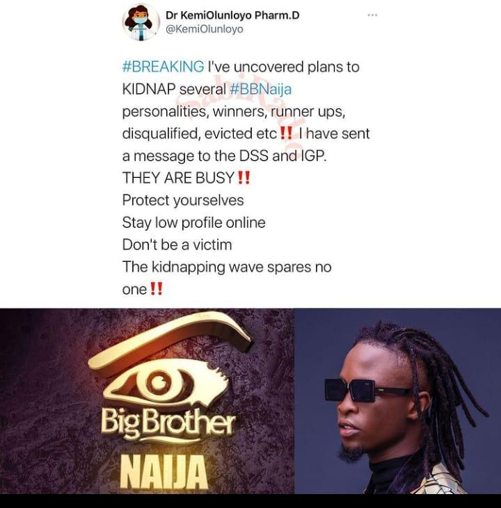 Kemi Olunloyo kidnap BBNaija