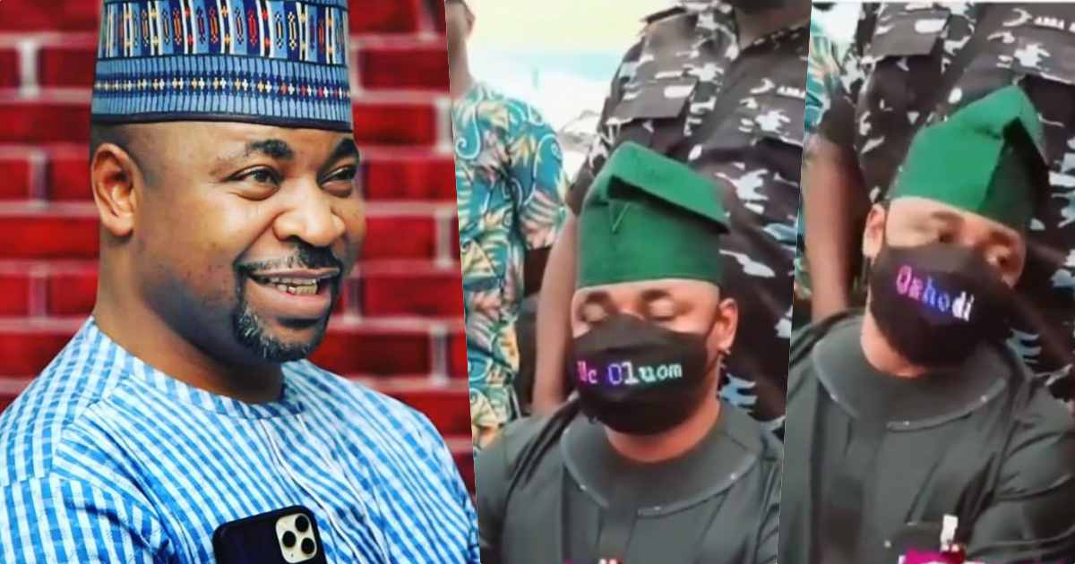 MC Oluomo rocks electronic nose mask with LED display of his name (Video)