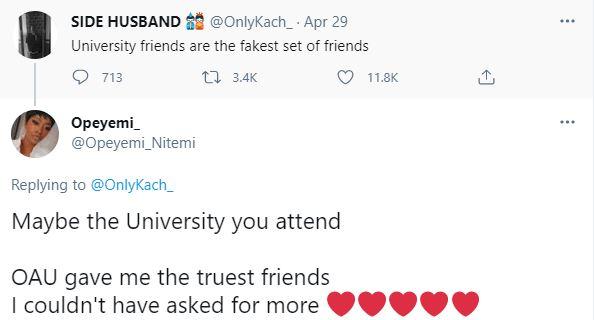"Fake people attract fake ones" - Reactions as man argues that 'University friends are fakest of friends'