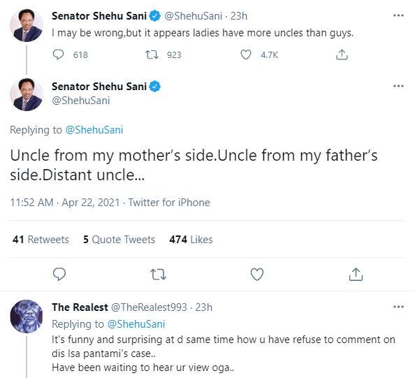 "It appears ladies have more uncles than guys" - Shehu Sani trigger reactions