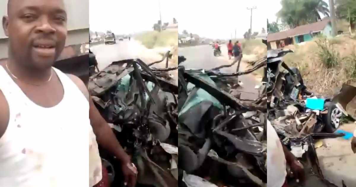 Man gives glory to God after surviving ghastly accident that wrecked his car completely (Video)