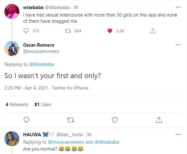 Reactions as Twitter user brags of sleeping with over 50 of his followers and never got dragged