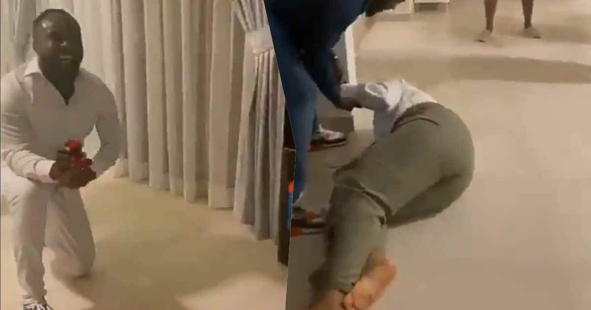 Lady rolls on the floor joyfully as boyfriend proposes on her birthday (Video)