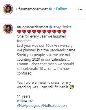 Nollywood actress, Ufuoma McDermott celebrates 11th wedding anniversary 