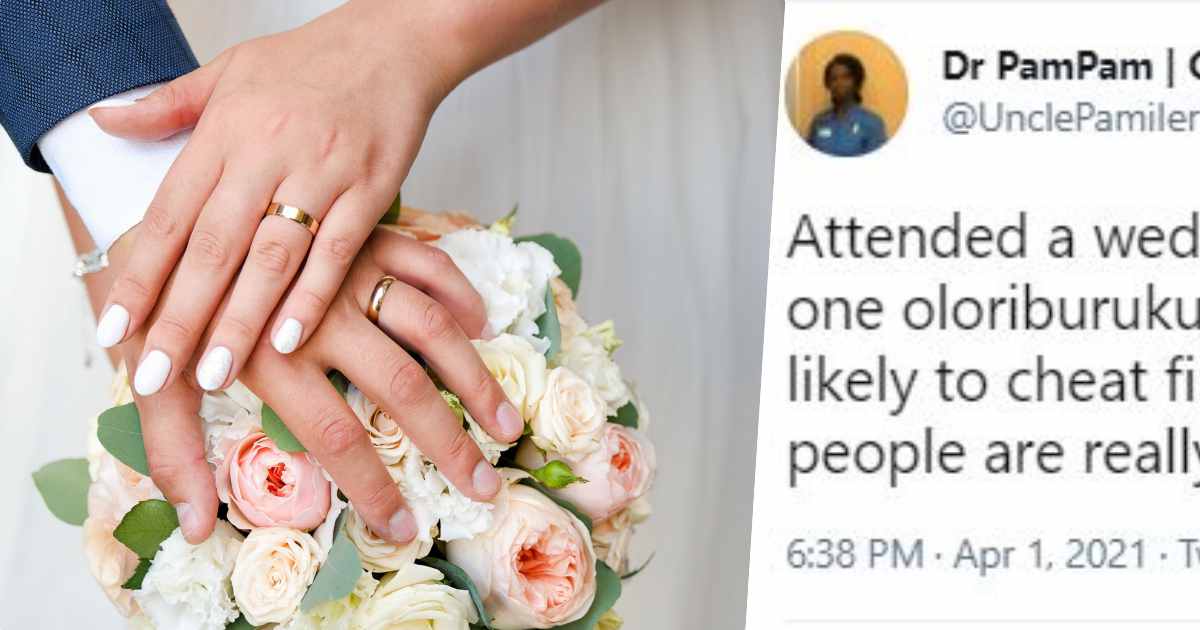 Man expresses shock after a wedding guest questions couple on 'who is likely to cheat first'