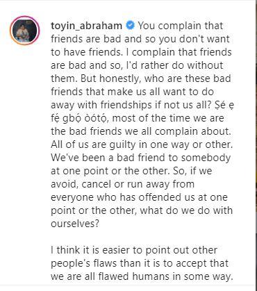 "We are the bad friends we all complain about" - Toyin Abraham educates on friendship