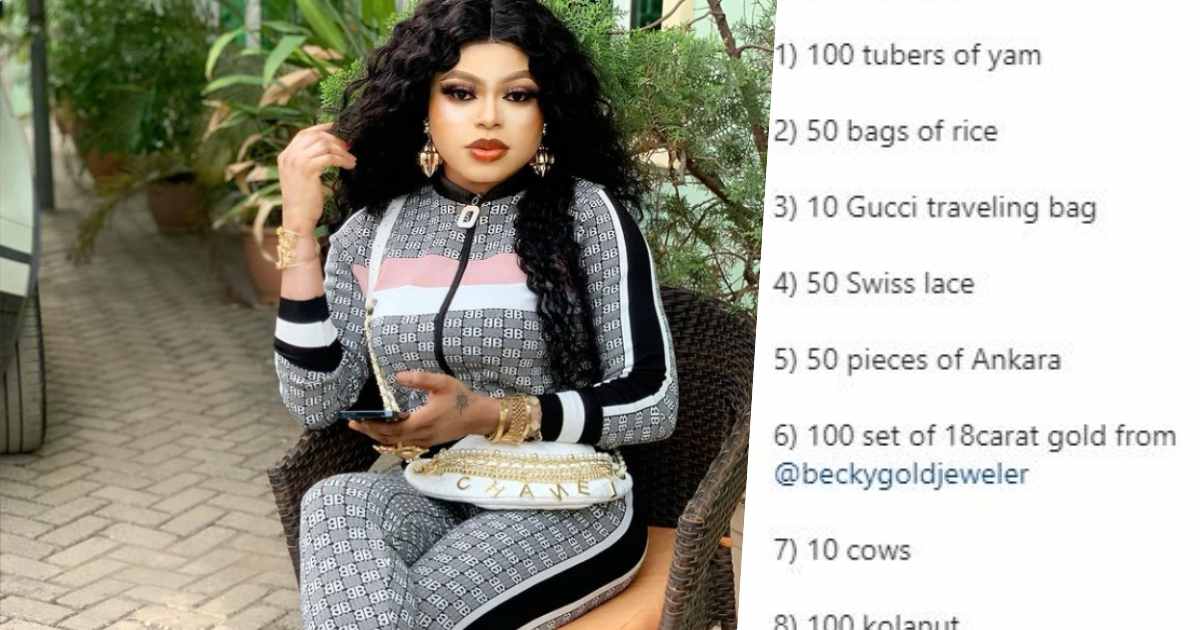 "10 cows; who die?" - Reactions as Bobrisky drops list of his bride price