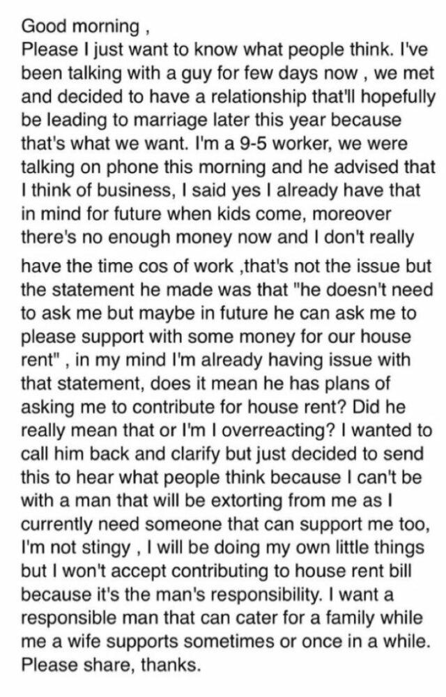 "I can never support my husband with house rent, it's his responsibility" - Lady laments