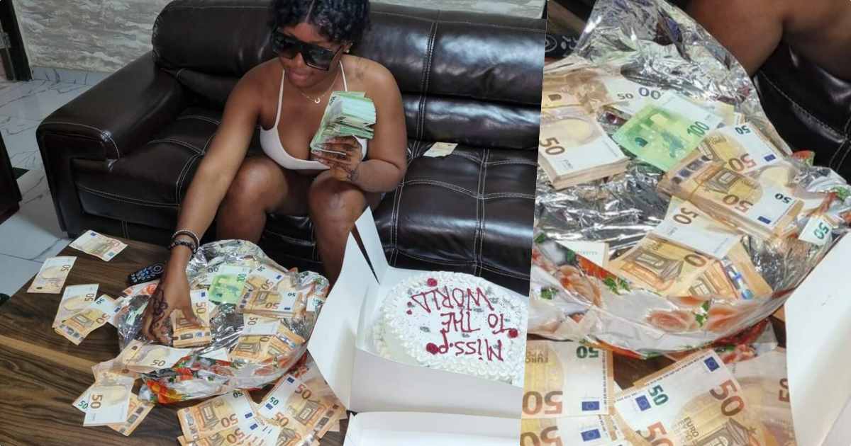 Lady flaunts N25M cash from her boyfriend as birthday gift (Video)