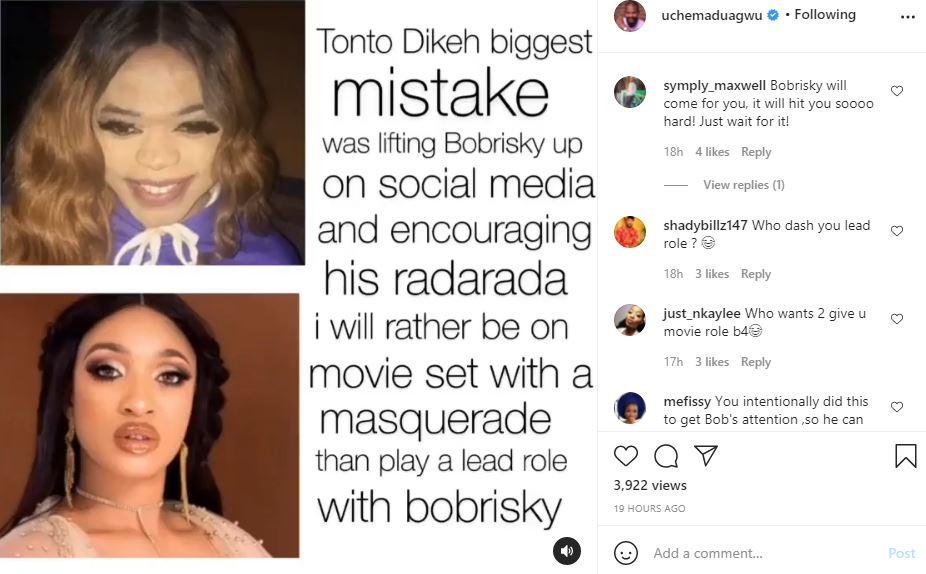 Uche Maduagwu Bobrisky Masquerade Instagram