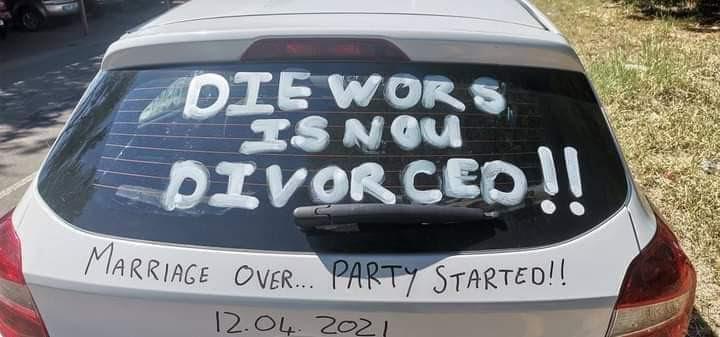 Man pens note of excitement on his car after successfully divorcing his wife