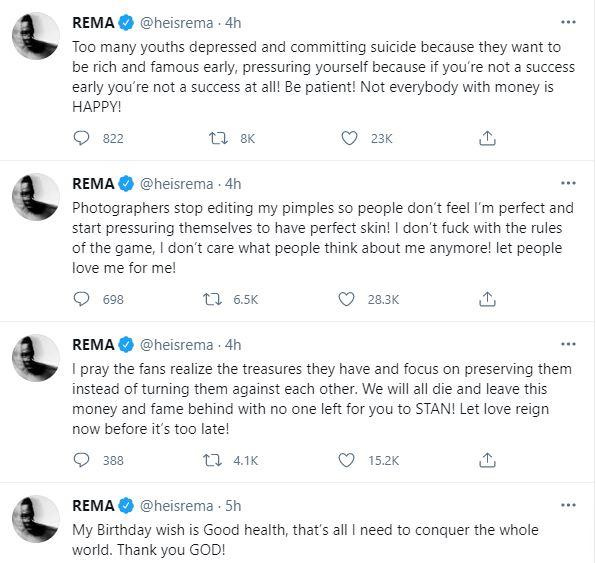 "You're all childish, I earned my money" - Rema rants at length on his birthday