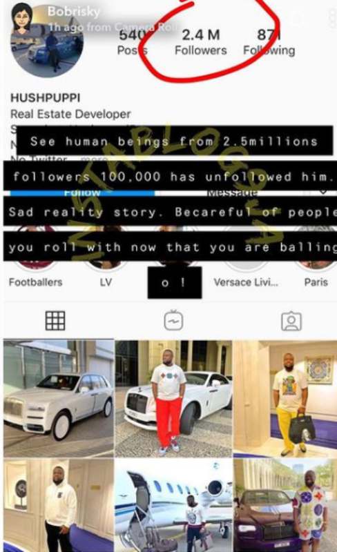 “Be careful who you roll with”- Bobrisky reacts as Hushpuppi loses 100K followers on Instagram