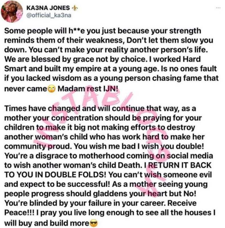 "You are a disgrace" - Ka3na slams Uche Ebere for calling her achievements 'cheap lies'