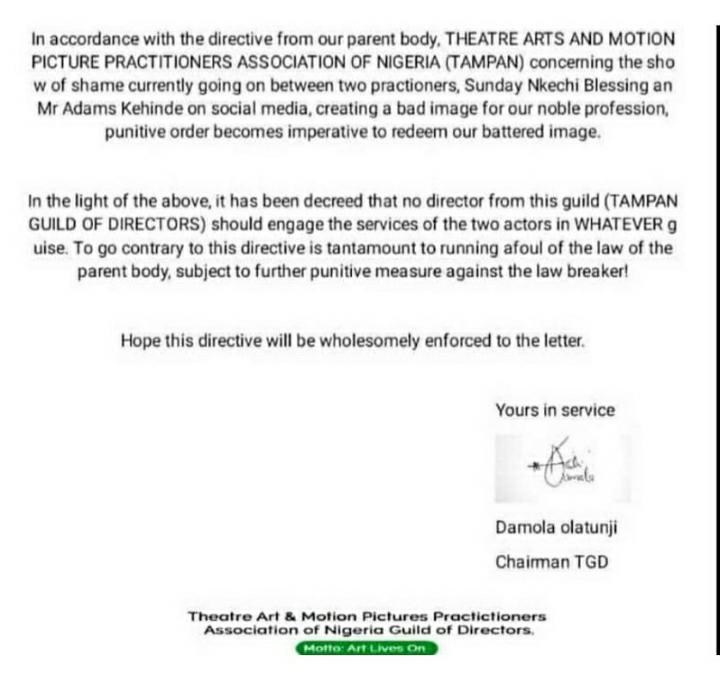 Tampan suspended nkechi blessing