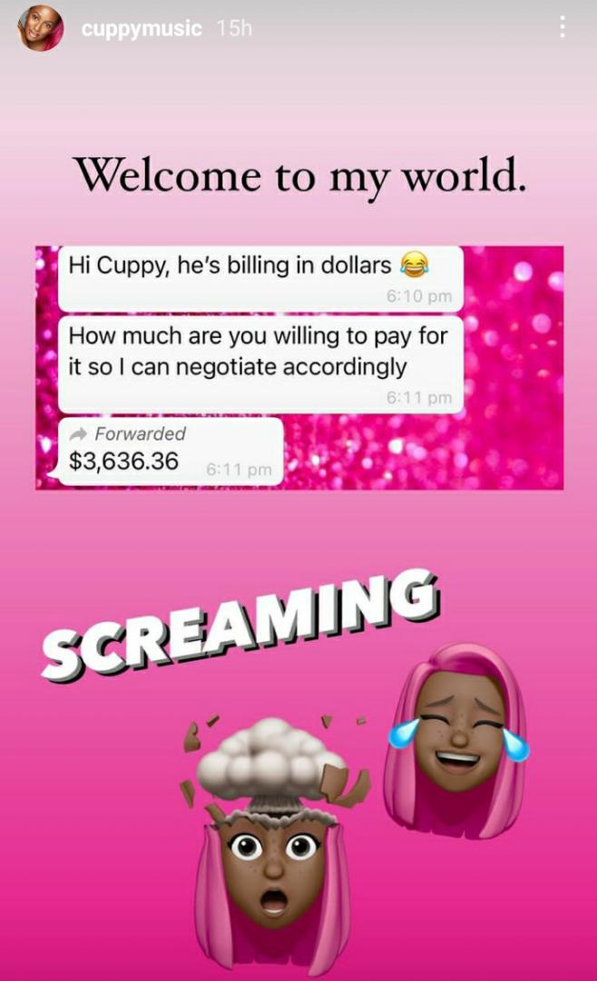 DJ Cuppy laments after being told to pay $3,636.36 for a portrait of herself