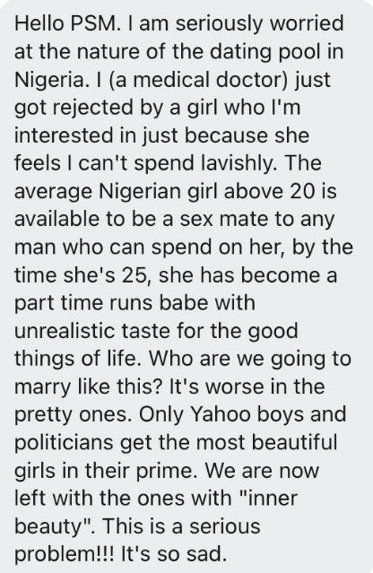 Man laments after lady turned down his relationship proposal says he can't spend lavishly on her