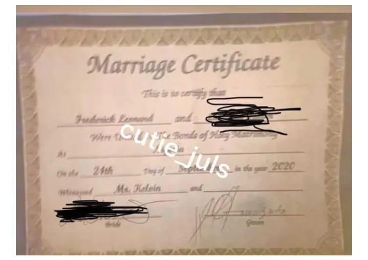 Fredrick Leonard marriage certificate