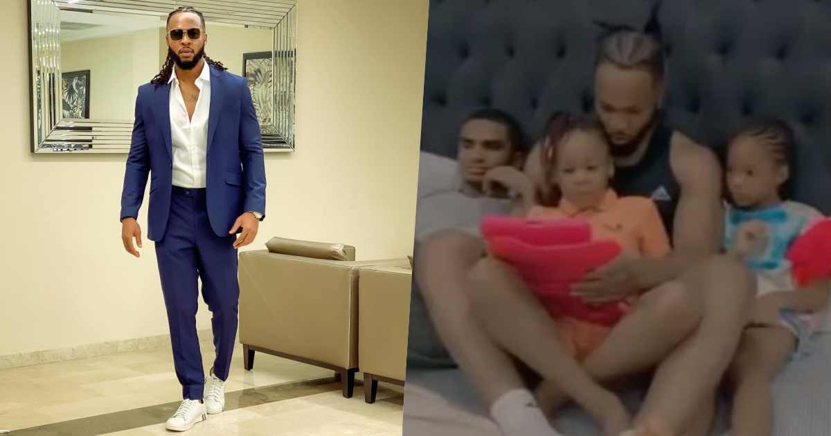 Flavour shares priceless moment with his two daughters and son (Video)