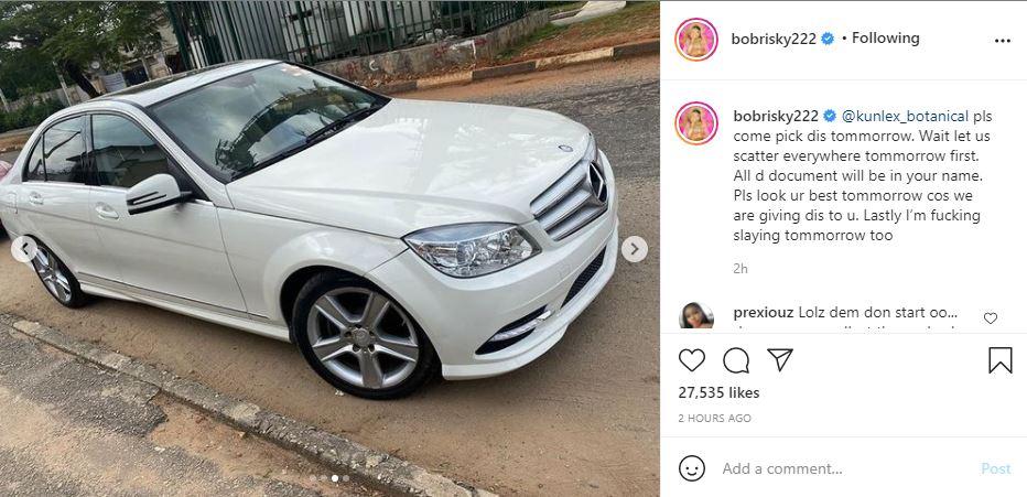 "Lori iro this your fake life too much" - Reactions as Bobrisky gifts fan a new Benz amid assault saga