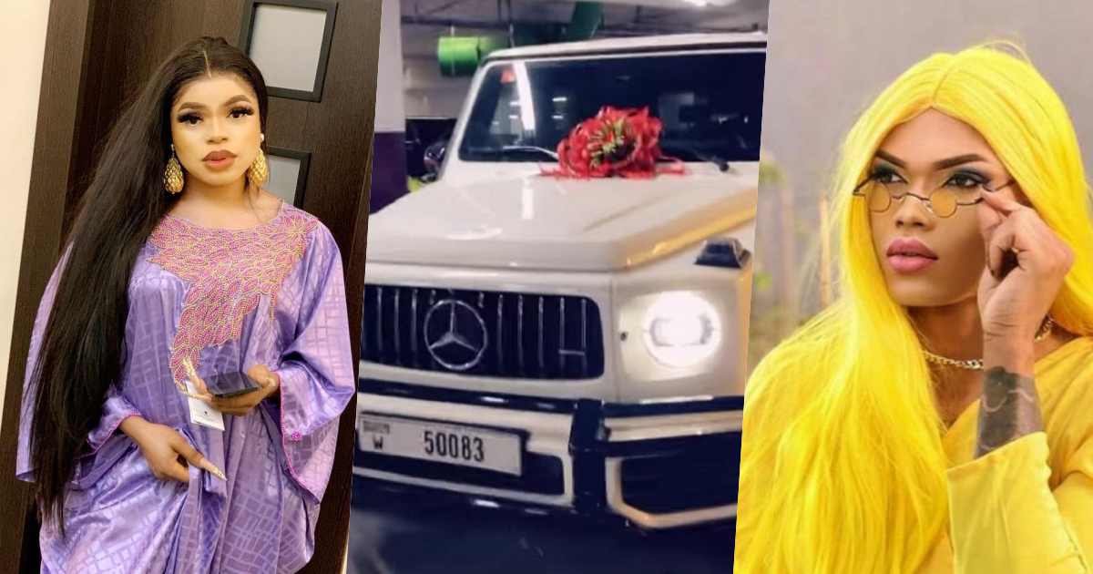 Bobrisky exposes counterpart, Goldtiful for showing off rented G-Wagon as his new whip