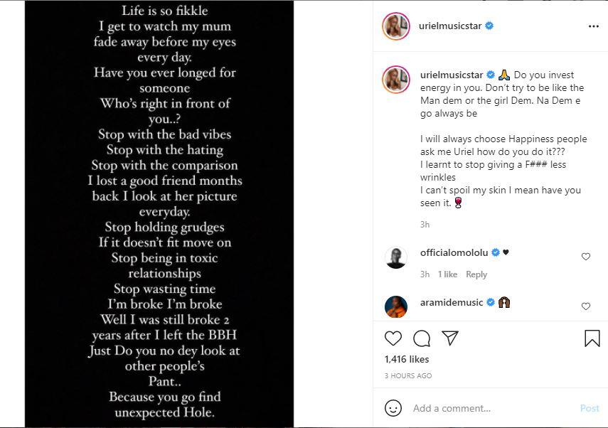 "I was still broke two years after I left BBNaija" - Uriel opens up