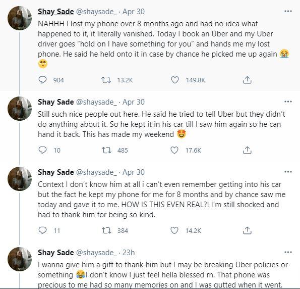 Lady narrates how cab driver returned her iPhone after 8 months of searching for her