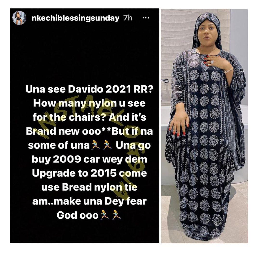 "How many nylon did you see" - Actress Nkechi Blessing shades her colleagues over Davido’s new Rolls Royce