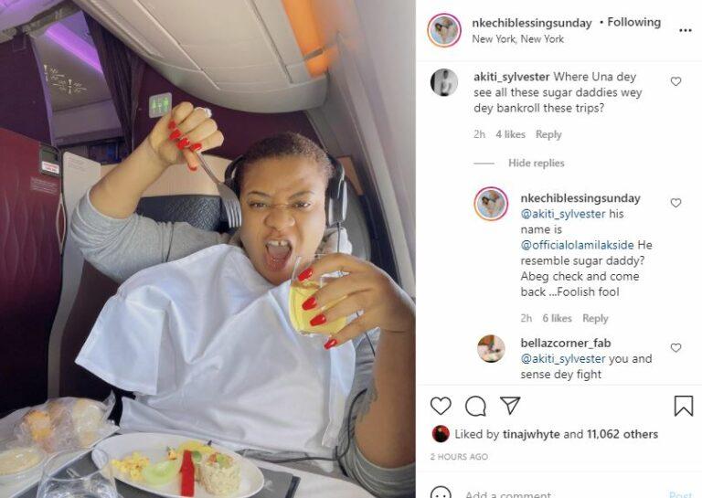 "Foolish fool" - Nkechi Blessing slams troll who asked to know 'sugar daddy' that sponsored her U.S trip   