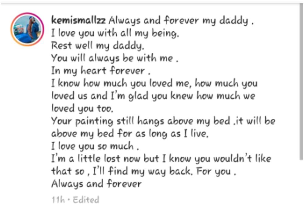 Popular OAP, Kemi Smallz loses dad