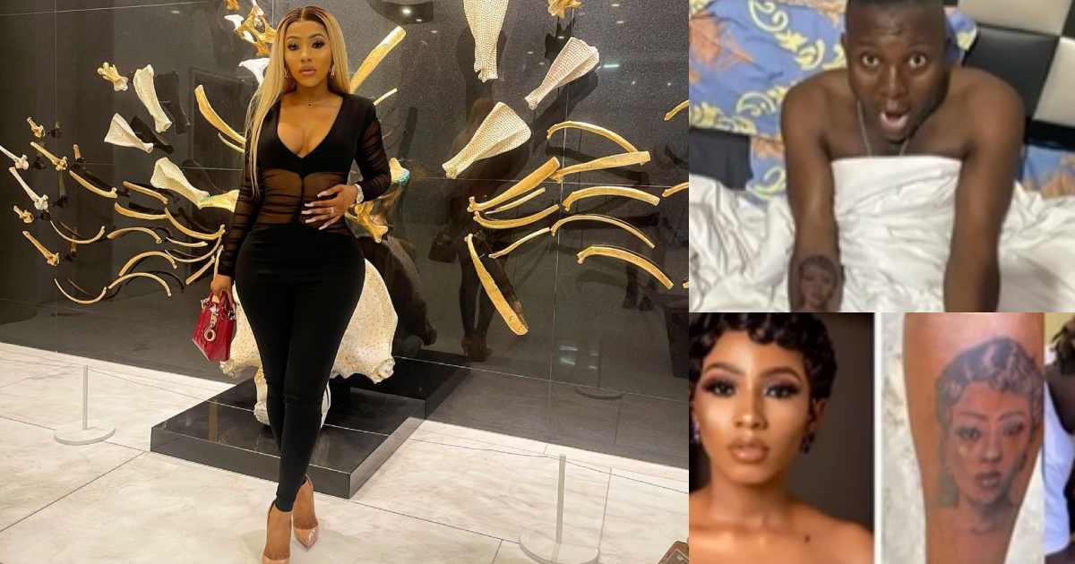 Man joyfully tattoos face of reality star, Mercy Eke on his arm (Video)