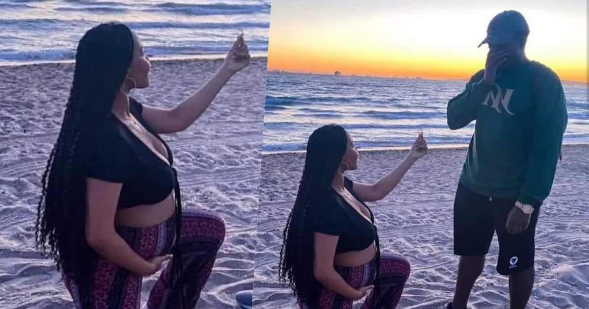 "Can a woman respect a man she proposed to?" - Reactions as pregnant lady proposes to boyfriend