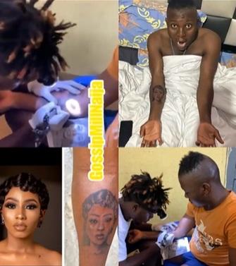 Man joyfully tattoos face of reality star, Mercy Eke on his arm (Video)