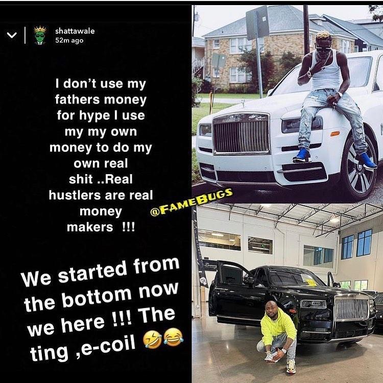 I don't use my father's money for hype - Shatta Wale shades Davido over his new Rolls Royce