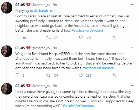 #JusticeForOmolara: Lady calls out hospital for killing her friend over negligence