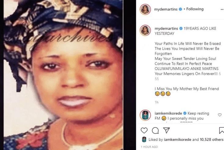 Mide Martins pens tribute to mother Funmi Martins 
