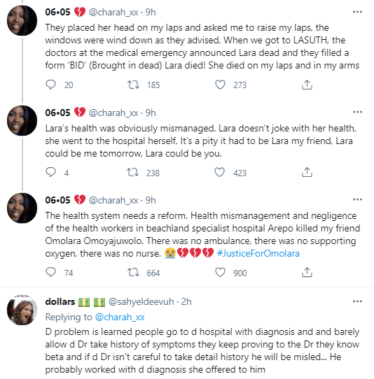 #JusticeForOmolara: Lady calls out hospital for killing her friend over negligence