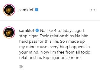 samklef quits smoking