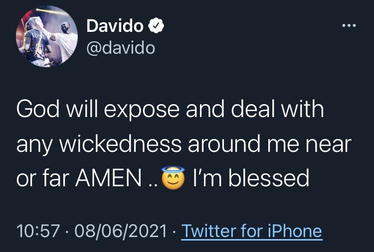 "God will expose any wickedness around me" - Davido prays over prophecy of being poisoned