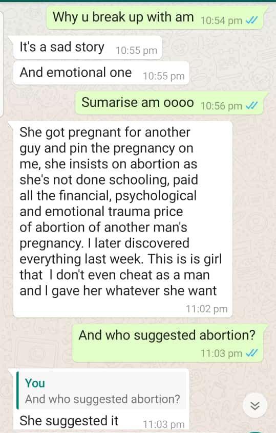 Man in tears as he narrates how his girlfriend tricked him to pay for an abortion of a child that wasn't his