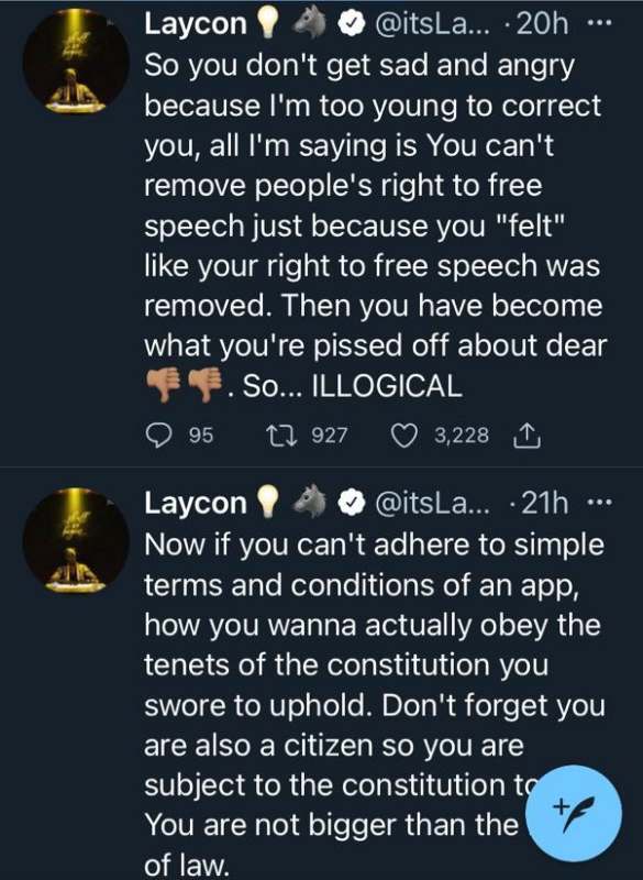 "You are also a citizen, you are not bigger than the rule of law" - Laycon reacts to Twitter ban