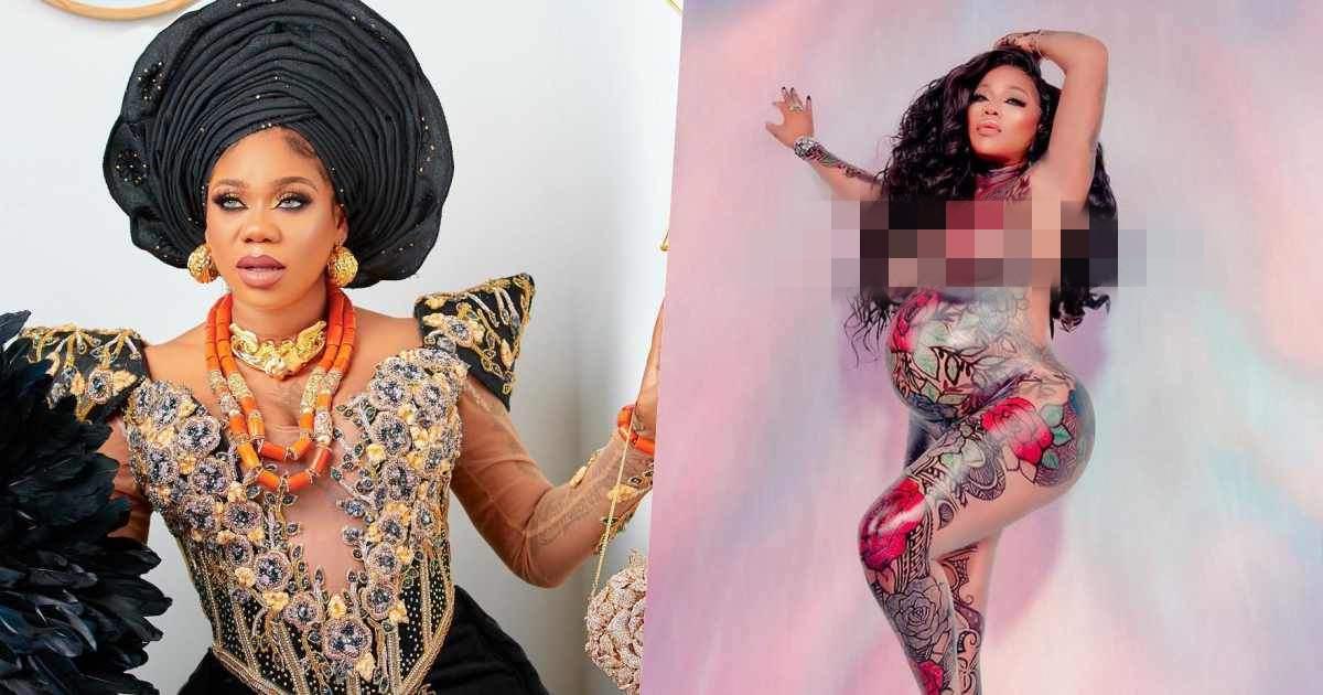 Toyin Lawani flaunts baby bump, glorifies her husband for the incredible photoshoot
