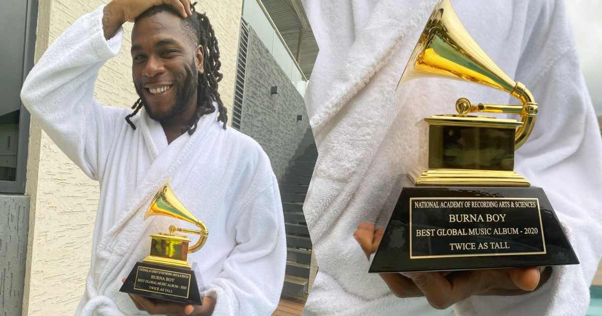 "I am a product of sacrifice" - Burna Boy says as he takes delivery of his Grammy Award (Video)